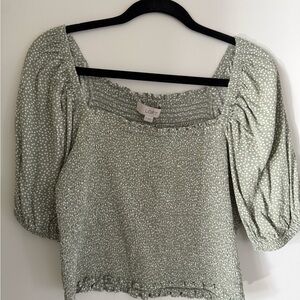 LOFT Sage Green Puff Sleeve Blouse